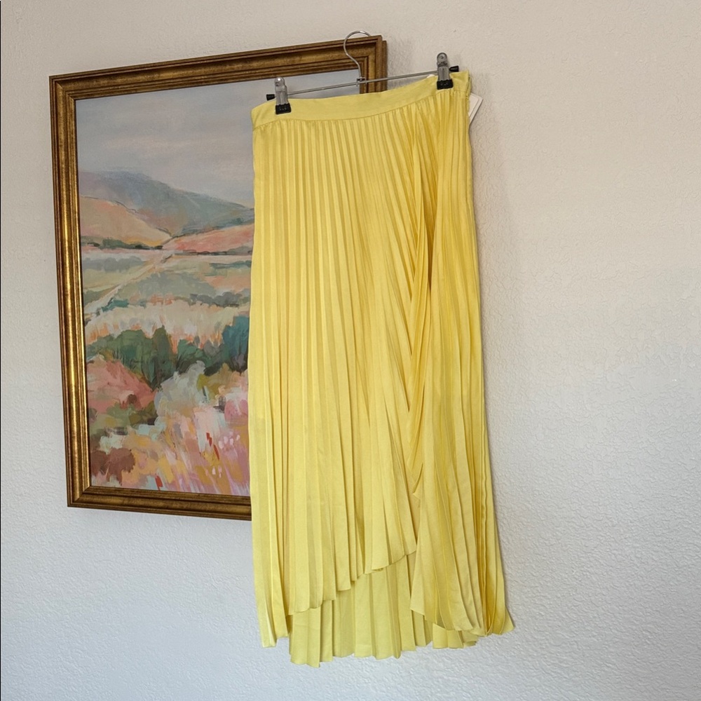 Paris atelier Elegant Yellow Pleated Midi Skirt
